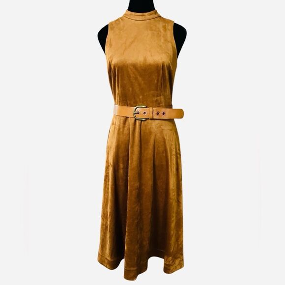Antonio Melani Kinnon Faux Suede Dress Size 2 NWT Cognac Brown Fit & Flare - Picture 1 of 8